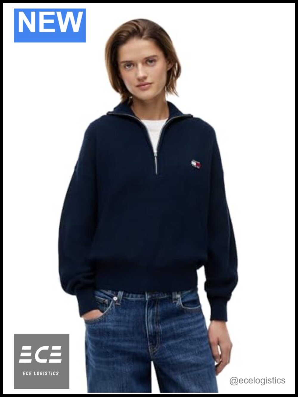 Womens 100% Cotton 1/4 Zip Pullover Sweater Long Sleeve Oversized